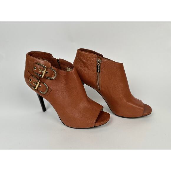 Michael Kors Tan Leather Peep Toe Booties - Picture 2 of 7